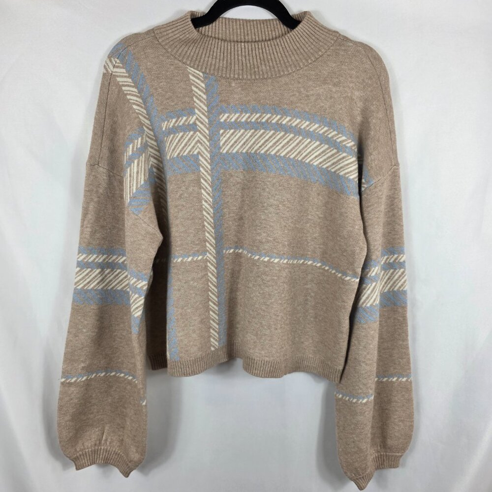 Laundry by Shelli Segal Beige Jacquard Plaid Sweater Women's Size Medium - Picture 6 of 15